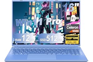 NOTODD Ordenador Portátil 16 Pulgadas 12GB RAM+512GB SSD Expansión 1TB, Portátil Celeron N5095 Up to 2.9Ghz Win 11 Pro 5G WiFi , BT 4.2 Mini Puerto Multimedia Portatiles Ventilador Refrigeración 1920P-Blue