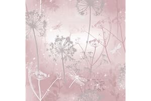 Arthouse Damselflies Pink & Silver Grey Blush Sparkling Wallpaper - Encased Glitter Gel Highlights Catch The Light - Subtly Sparkling Glamour - Delicate Botanical Motifs - Magical Effect - 692305