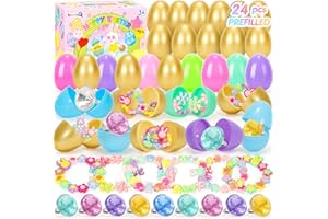 SevenQ Prefilled Easter Eggs with Bracelets Rings 24 Pack Kids Jewelry for Girls Easter Basket Stuffers Gifts for Kids Fidget Toys Fillers Princess Party Favors Classroom Treasure Box Egg Hunt Games