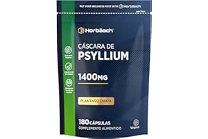 HORBÄACH Psyllium Husk 1400 mg | Cáscara de Psyllium | 180 Cápsulas Veganas | Fibra de Psilio | Suplemento Fuente de fibra | Prebiótico Natural | Horbaach