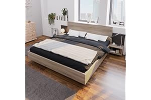 KUAKE Letto matrimoniale in legno con 2 comodini, 160 x 200 cm, letto moderno con rete a doghe e testiera, camera da letto, set completo in rovere e grigio scuro, per adulti e ragazzi