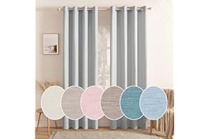 MIULEE Cortinas de Lino para Ventana Semiopacas con Ojales Poliéster Color Sólido para Salón Dormitorio Cocina Resistente Duradera Patrón de Bambú 2 Piezas 140x225 cm Gris Blanco