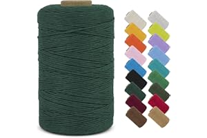 LEREATI Fil Macramé 1mm x 390m Corde Macramé Fil de Coton Naturel Ficelle Macramé Cordon, Cordelette 1mm pour Porte Plante Mural, Rideau, Tressée, DIY Artisanat, Cadeau Décoration (Vert Foncé)