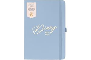 Busy B - Agenda de 17 mois Août 2024 à Décembre 2025 - Similicuir bleu - Planificateur semainier A5 avec porte-stylos, fermeture élastique et pochettes de rangement