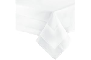 ZOLLNER Tovaglia elegante in 130x280 cm (dopo il primo lavaggio) - Copritavola robusto e di lunga durata in cotone - lucentezza di seta con bordatura - lavabile a 95°C - bianca