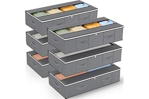IZSUZEE Sac de Rangement sous Lit Lot de 6 XXL 90L Housse de Rangement Grande Capacité avec Poignée Renforcée Bac de Rangement pour Couvertures Couettes Draps Vêtements Économiser de L'espace, Gris