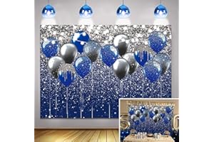 BUTEN Blue Silver Glitter Backdrop for aldult Wedding Birthday Photography Background Blue Silver Balloon Party Decorations Photo Booth