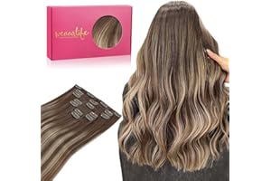 WENNALIFE Extensiones Clip Pelo Natural, 40cm 120g 7 Piezas, Balayage Marrón Chocolate a Rubio Miel Extensiones de Clip Natural Extensiones Pelo Remy Extensiones Cabello Postizos Mujer