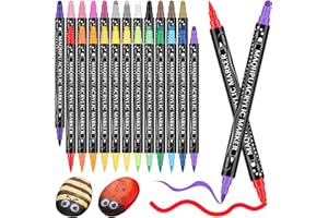 Maqhpu 24 Farben Acrylstifte, Acrylstifte für Steine Wasserfest, Steine zum Bemalen Stifte Set, Dual Tip Multimarker Acrylmarker für Holz, Glas, Papier, Keramik, Basteln Erwachsene Kinder