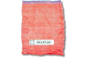 AGRI plus 100 Stück Gemüsesäcke rot mit Zugband I 34 x 47 cm I verschiedene Größen I Grobmaschige Raschelsäcke mit 5 kg Volumen I Aufbewahrungssäcke für Zwiebeln, Möhren/Karotten & Obst