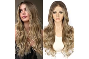 Sapphirewigs Ombre Brown Lace Front Wig Brown Synthetic Body Wave Balayage Kanekalon Futura Wig Party Date Daily Wear Natural Looking Wig 26inch