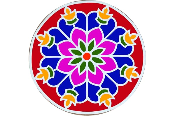 Trä gör-det-själv blommig Diwali Rangoli matta lätt att använda eller att fylla Rangoli mall Rangoli dekorativa brädor för indisk traditionell festival nyår dekor MDF färdig Diya rund blomma design