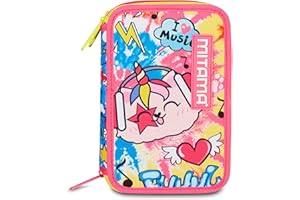 Mitama Astuccio Scuola 3 Scomparti, TRIPLO CATROCK, Contenuto 47 pz, Completo di Matite, Pennarelli, Portapenne Scuola Elementare Bambina