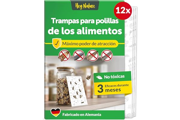 Hey Nature Trampas para Polillas de Alimentos, Pack de 12 | Trampas de feromonas sin insecticidas y de alta atracción para detectar y controlar polillas de alimentos