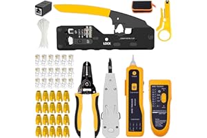 OKVNUO-TECH OKVNUO Pelacables Alicates de Crimpadora RJ45 CAT5 CAT6, Juego de Herramientas para Conector Cat7 Crimpado Kit Pelador de Cables de red Network Tool LAN 6P 8P(Azul)