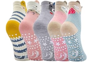 ZFSOCK Chaussettes Antidérapantes Enfant Filles: Socquettes Coton Chaussette Fantaisie Mignon Confortable Animaux Motif Taille 5 Paires