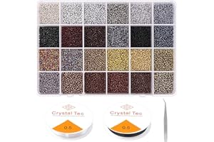 Yholin 2mm Glasperlen Rocailles Perlen 12000 Stück Kleine Perlen Set zum Auffädeln Bastelperlen mit Elastischen Schnur Schnüre für DIY Armbänder Halsketten Schmuck Basteln Schmuckherstellung