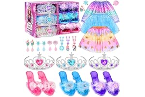 Dreamon Princess Dress Up Shoes 3 Set Princess Costume for Girls Pretend Toys Various Jewelry Accessories for 3 4 5 6 Aged Girls Kids Christmas Birthday Gifts