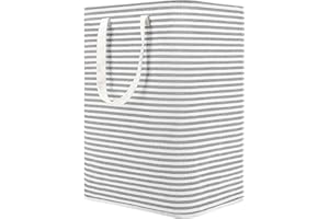 SUPRANO 80L Laundry Basket with Handles Collapsible Laundry Hamper Folding Washing Storage for Dirty Clothes Bedroom, Bathroom (Rectangular grey Line Basket)