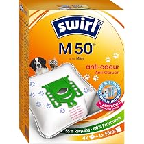 Swirl M 50 EcoPor Anti-Geruch Staubsaugerbeutel (4 Beutel), reißfeste Staubbeutel für einige Miele Staubsauger, mit Geruchsfilter, 99,9% Filterung von Hausstaub & allergenem Feinstaub
