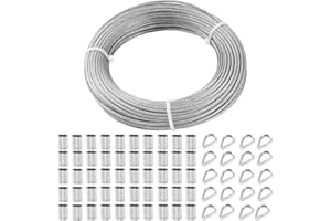 TooTaci 1/8 "Kit di ringhiera per cavi/filo da giardino include 50 m in acciaio inox cavo cavo con crimpatura in alluminio maniche e ditale in acciaio inox per appendere luci esterne