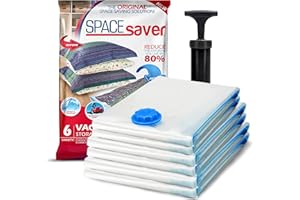 SpaceSaver Vacuum Storage Bags - Clothes Storage Bag Vacuum Pack - Space Saver Vacuum Storage Bags for Clothes Storage, Vacuum Bags for Bedding - Vacuum Bags for Clothes - with Pump (SMALL 6-Pack)