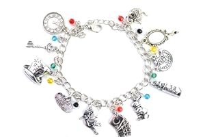 BEAUX BIJOUX Braccialetto con charm ispirati ad "Alice nel paese delle meraviglie", per ragazze, in confezione regalo