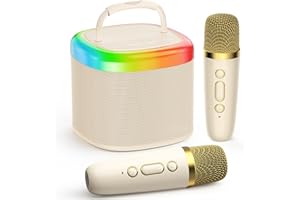 JYX Mini Karaoke Machine for Kids, Portable Bluetooth Karaoke Speaker with 2 Wireless Microphones and Party Lights, Birthday Gift Toy for Girls and Boys Ages 3–12 for Singing and Home Party