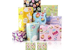 MAMUNU Geschenkpapier Ostern 8 Blatt Ostern Geschenkpapier mit Aufklebern Geschenkpapier Ostern Kinder mit Küken Kaninchen Eiern Geschenkpapier Bunt für Ostern Geburtstag Hochzeit Babyparty Urlaub, 50X70cm