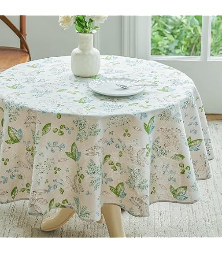 Anaado Mantel Floral Azul Vintage, Lavable, Lino De Algodón, Mantel Rectangular Decoración De Mesa, Comedor, 55 X 86 Pulgadas