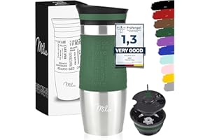 Milu Mug Isotherme Etanche 370ml 450ml Thermos Café-Thé I Tasse isolée pour café et thé à emporter, Double Paroi Isolée sous Vide, Acier Inoxydable I Tasse de voyage Chaud & froid (Olive, 370ml)