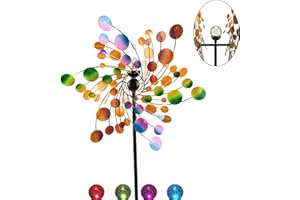 Crispe home & garden Metall Windrad 'Regenbogen' - Windspiel Windmühle für den Garten - wetterfest und standfest - mit besten Kugellagern - mit Dreibein und wahlweise Solarlampe - Höhe 185 cm
