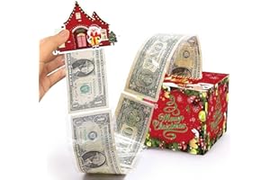 YAZANY Christmas Cash Box with 40 Transparent Bags - Pull Surprise Money Gift Box for Kids Party