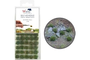 WWS WAR WORLD SCENICS War World Scenics 100 x Ciuffi di Erba Statica Autoadesivi - Autunno, 10mm - Modellismo Statico Ferroviario Wargame Erbetta Sintetica Diorama Spedizione Tracciata