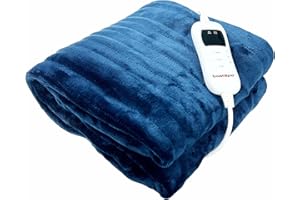 Bastilipo - MELC-120, Manta eléctrica de franela azul de 180 x 130cm, 120W, 9 niveles de calor, mando LED, temporizador1-9 horas