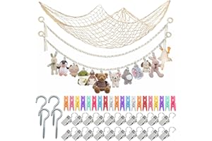 PXBSNB 2 Stück Kuscheltier Aufbewahrung Netz, Boho Makramee Stofftier Hängematte mit 40 Clips, Stofftier Aufbewahrung, 2M Hängender Stofftierhalter für Plüschtiere und Teddybären