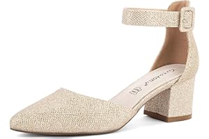 Greatonu Women's Court Shoes with Ankle Strap Block Heel Pointed Toe Sandals