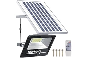 TANIASHOP Faro a Led con Pannello Solare da Esterno IP67 impermeabile 1000W Luce Bianca 6500K SMD Ultra Luminoso con Telecomando Funzione Timer e Sensore Crepuscolare per Cortile, Giardino, Strada, Parcheggio