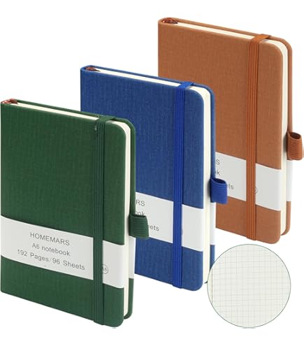 feela 3-pack A6 Pocket Notebooks, Hardback gevoerde kleine notitieboeken met verdelers en zwarte pennen, klassieke gelijnde mini notitieblokken