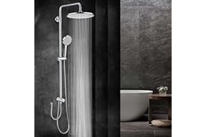 GAOZHI Colonna Doccia in Acciaio Inox Doccia Completo Set Colonna Doccia Regolabile Idromassaggio Sistema Doccia a Pioggia Senza Miscelatore con Soffione Doccia 23cm Tondo e Doccetta Mano 3 Funziones