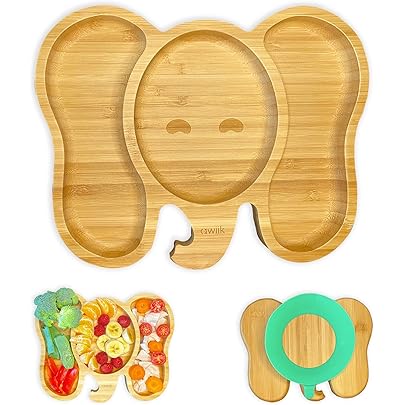 Piatti Piccoli Di Bambù Per Bambini, Piatti Di Bambù Da 3 Pezzi Per Spuntino E Baby-Led Weaning Che Promuovono Spuntini Sani E Porzioni Ragionevoli, Piatti Non Tossici Per Bambini Con Forme Simpatiche