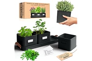 Green Thumbz Jardinière Herbes Aromatiques avec Poignée en Cuir - Idéal pour Basilic en Pot Herbes Aromatiques à Planter - avec Bac de Récupération et Trou de Drainage (Noir)