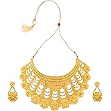 MANIKYA Mankiya 24ct Gold Plated Brass Bridal Wedding Choker Necklace Set with Earrings For Women and Girls.