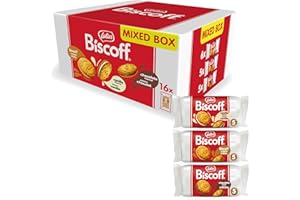 ‎BISCOFF Lotus Biscoff | Doppelkeks Variety Pack | 3 Sorten: Biscoff-Creme, Vanille- und Schokoladengeschmack | 5 Doppelkekse pro Packung | Zutaten natürlichen Ursprungs | Ohne Farbstoffe | 16 x 50g | 800g