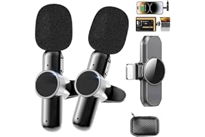 MLZTINGR Lavalier Mikrofon Kabellos für iPhone/iPad/Android,Mini Mikrofon für YouTube, Live Stream, Vlogging, Interview, Plug & Play, 6-7H, 65ft (Black 1 to 2 ios)