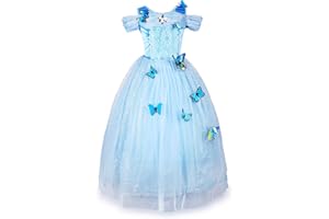 JerrisApparel kostium kopciuszka, sukienka księżniczki z motylami, dla dziewczynki (120, błękitny)
