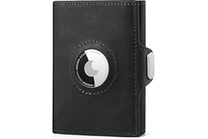 DODENSHA AirTag Wallet, Credit Card Holder Slim Wallet RFID Blocking Genuine Leather Minimalist Wallet with Banknote Compartments, ID Window, Coin Pocket & Snap Closure Men Wallets with Gift Box