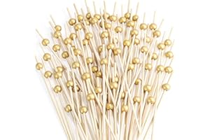 COCKSTIXS 200 Pcs Cocktail Picks, 4.7 Inch Toothpicks for Appetizers, Bamboo Cocktail Sticks Skewers for Drinks, Desserts, Charcuterie, Wedding Party Fancy Toothpicks, Gold Pearl Mini Food Picks Decorative