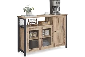 VASAGLE Storage Cabinet, Sideboard, Buffet Table with 3 Doors, for Dining Room, Living Room, Kitchen, 33 x 110 x 75 cm, Industrial Style, Camel Brown and Ink Black LSC096B50