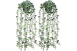 GIGTOOP Künstliche Hängepflanze,Künstlicher Eukalyptus, Kunstpflanze Eukalyptus Blätter im Topf, Wartungsfreie Plastik Hängepflanzen Rebe für Wand Küche Veranda Hängekorb Dekoration (2pcs)
